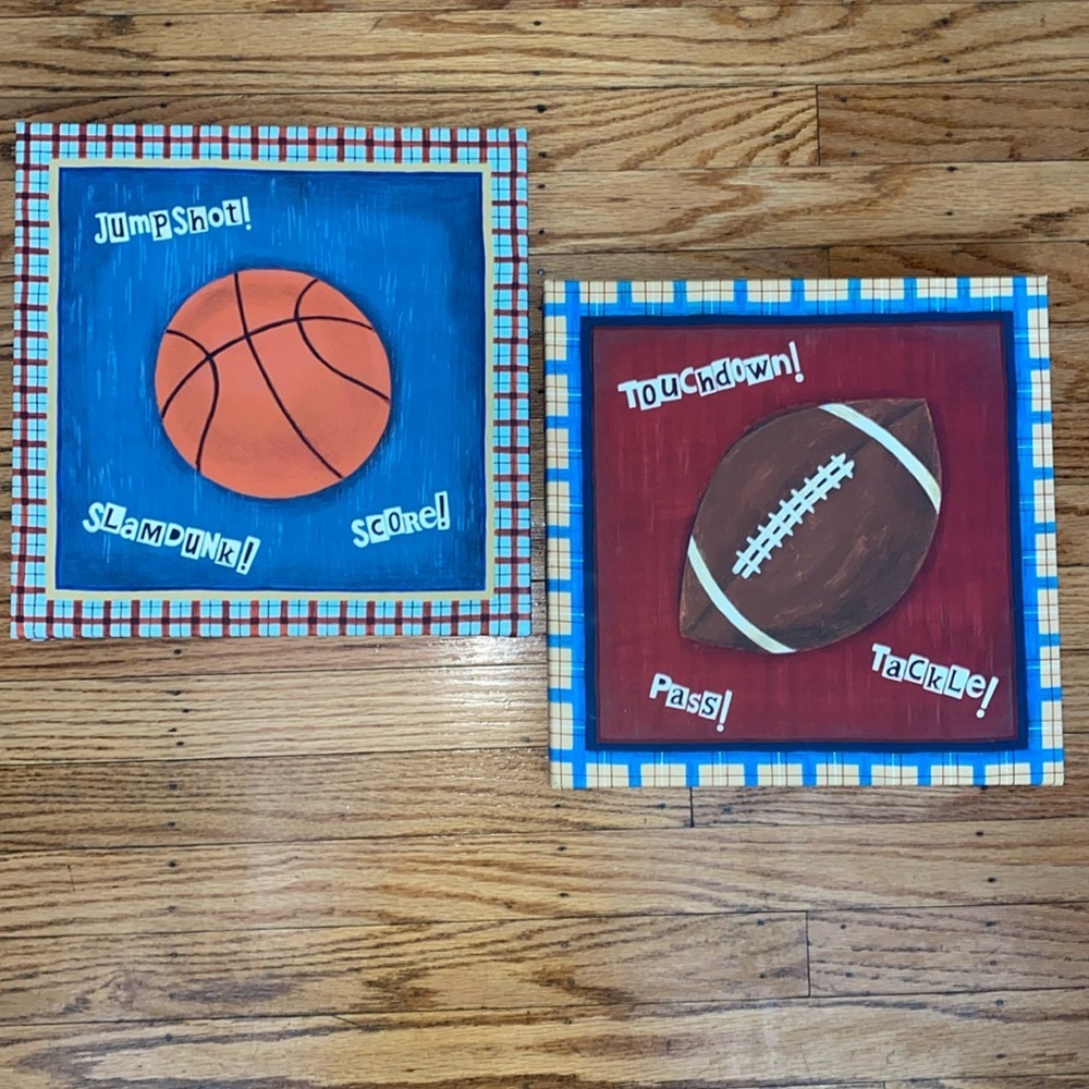 Basketball and football wall hangings set of 2